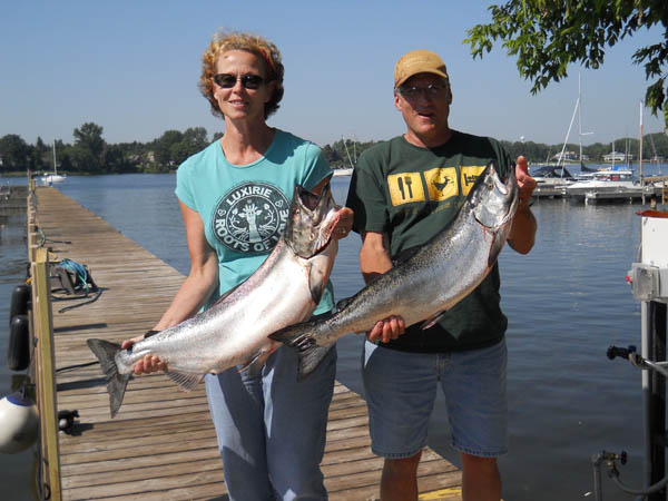 Randy and Jo Ann's big Kings - Leprechaun Fishing Charters on Lake Michigan