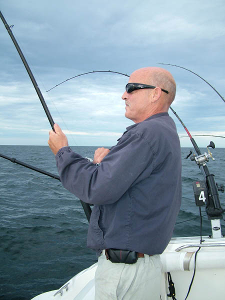 Tom's Battle  - Leprechaun Fishing Charters on Lake Michigan